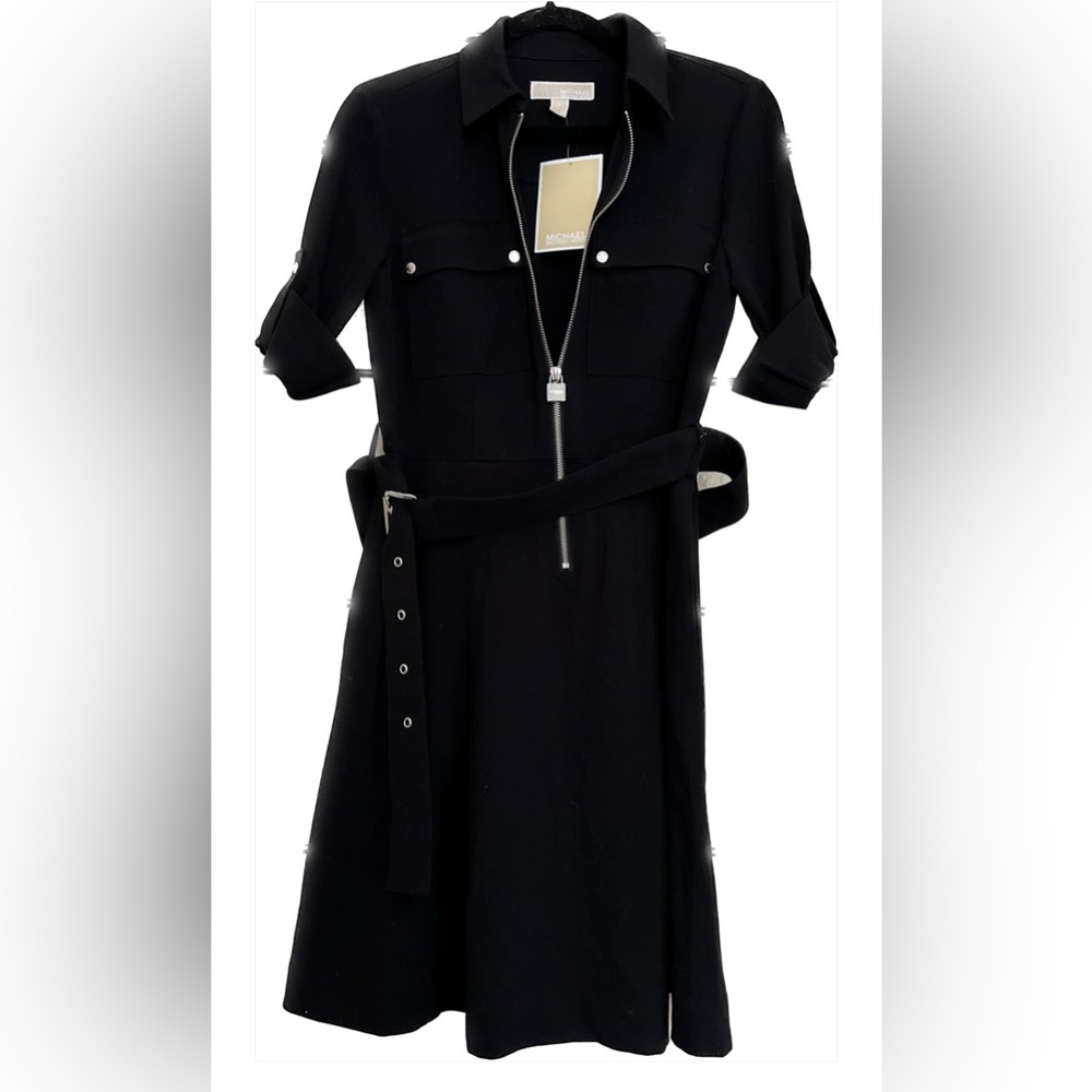 Micheal Kors Belt Tie Stylish fashion statement black dress. Small. New with tag